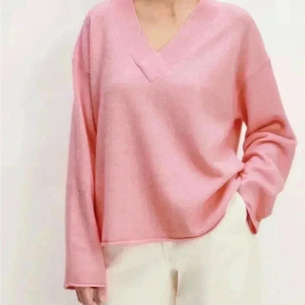Everlane Pink Wool Blend V-Neck Sweater